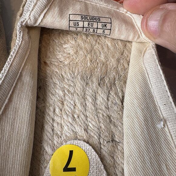 Soludos Women's Beige Embroidered Canvas La Plage Beachy Espadrille Shoes Size 7 - Picture 5 of 9